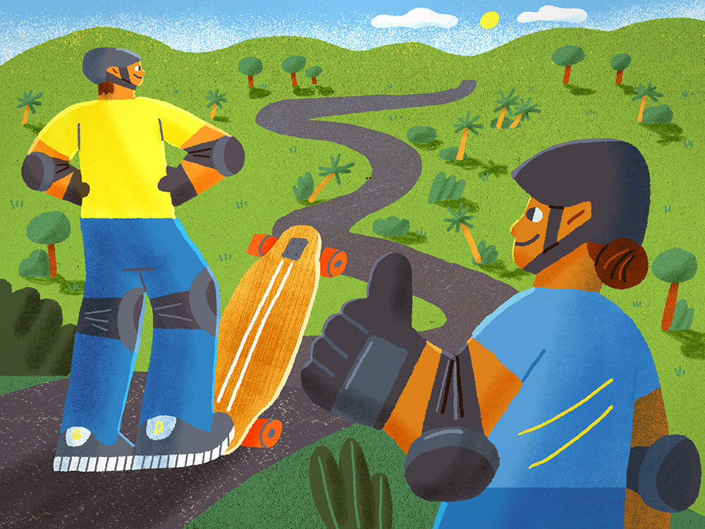 Skate Safe. Illustration for an article about skateboarding safety.